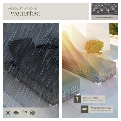 tectake® 2er Lounge Sonnenliegen Set Plus Tisch – inkl. 2 Bezugsets und Schutzhülle, Outdoor Poly Rattan Gartenmöbel Set, 2er Set - grau – Bild 9