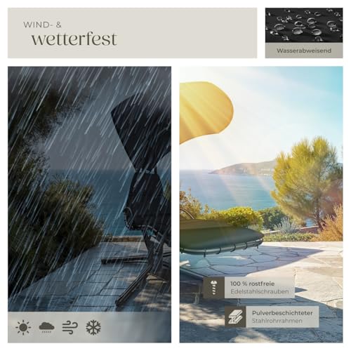 tectake® Hängeliege mit Gestell, Schwebeliege, Schwingliege mit Sonnendach, Schaukelliege, Hängesessel inkl. Tasche, Polsterauflage mit Kopfkissen, für Garten, Terrasse und Balkon - schwarz – Bild 7