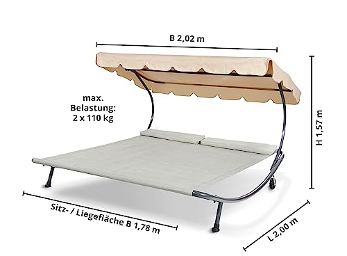 LECO Outdoor-Doppelliege Original – Sonnenliege, Gartenliege mit Sonnendach für zwei Personen wetterfest - Gestell natur – Bild 3