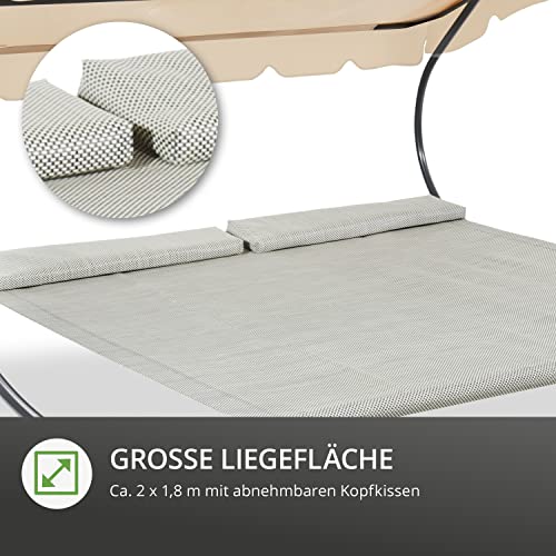 LECO Outdoor-Doppelliege Original – Sonnenliege, Gartenliege mit Sonnendach für zwei Personen wetterfest - Gestell natur – Bild 4