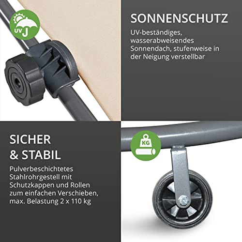 LECO Outdoor-Doppelliege Original – Sonnenliege, Gartenliege mit Sonnendach für zwei Personen wetterfest - Gestell natur – Bild 5