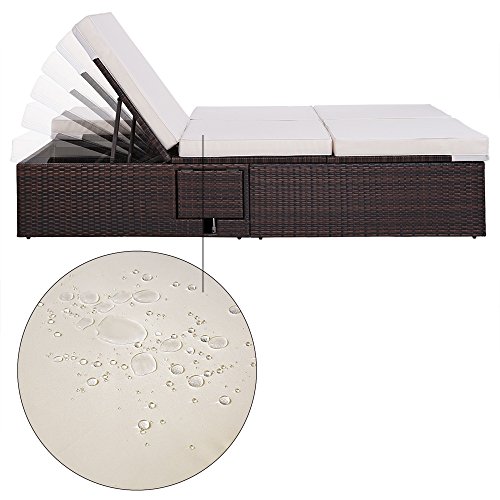 Casaria® Sonnenliege 2 Personen mit Klapptisch 7cm Auflagen Wetterfest Gartenliege 400kg Belastbar Liegestuhl Verstellbar Braun Creme 196x116cm – Bild 6