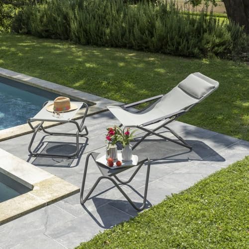 LAFUMA MOBILIER - Faltbare Mehrpositionen-Sonnenliege TRANSABED - Widerstandsfähiges Batyline-Gewebe - Sonnenliege für Terrasse, Pool und Garten - 3 Positionen, Höchster Komfort, Frankreich - Roggen – Bild 2