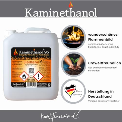 Kaminethanol Icking 120 Liter Bioethanol 96,6% (12 x 10 L) Premium Qualität - direkt vom Hersteller für Ethanol Kamine, Alkohol-Brenner, Terrasenfeuer, Raumfeuer und Gartenfackeln – Bild 4