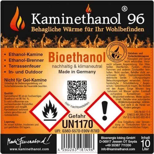 Kaminethanol Icking 120 Liter Bioethanol 96,6% (12 x 10 L) Premium Qualität - direkt vom Hersteller für Ethanol Kamine, Alkohol-Brenner, Terrasenfeuer, Raumfeuer und Gartenfackeln – Bild 8