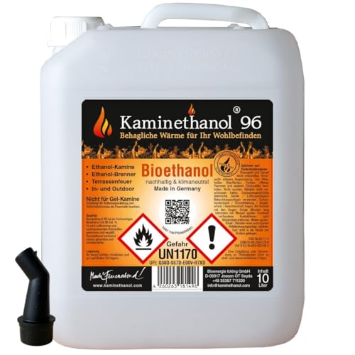 150L Bioethanol 96,6% Ethanol 150Liter Bio Alkohol 10 L Kanister Kamin Ausgießer
