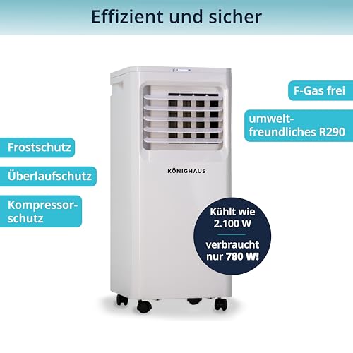 Könighaus Smarte Mobile Klimaanlage | Schnell & Effizient (A) | 4-in-1: Kühlung Entfeuchter Ventilator Luftreiniger | Steuerung per Fernbedienung & Alexa | 7000 BTU Klimagerät (2,1 kW) – Bild 3