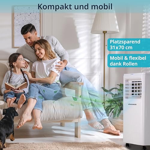 Könighaus Smarte Mobile Klimaanlage | Schnell & Effizient (A) | 4-in-1: Kühlung Entfeuchter Ventilator Luftreiniger | Steuerung per Fernbedienung & Alexa | 7000 BTU Klimagerät (2,1 kW) – Bild 6