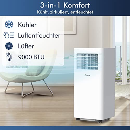 KLIM K9000 | 3-in-1 mobile Klimaanlage NEU mit integrierter Entfeuchtungsfunktion, Ventilator und Kühlmodus Fernbedienung 9000 BTU tragbare Klimaanlage mobil 5 JAHRE SCHUTZ – Bild 3