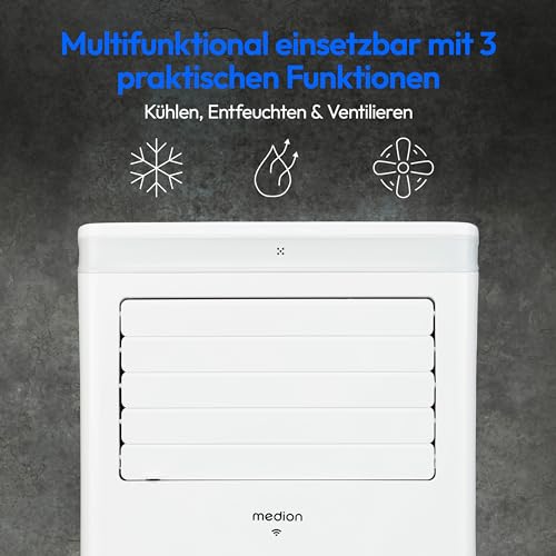 MEDION Smarte Mobile Klimaanlage mit Abluftschlauch P1002 (10000 BTU, mobil, inkl. Fensterabdichtung, bis 34m², 3in1 Kühlen Entfeuchten Ventilieren, App- und Sprachsteuerung, Schlafmodus, MD 37733) – Bild 4