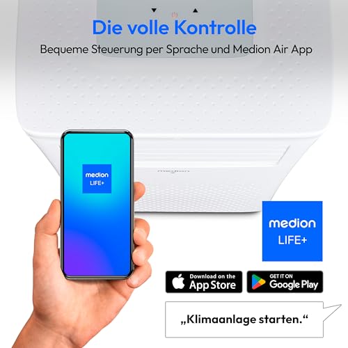 MEDION Smarte Mobile Klimaanlage mit Abluftschlauch P1002 (10000 BTU, mobil, inkl. Fensterabdichtung, bis 34m², 3in1 Kühlen Entfeuchten Ventilieren, App- und Sprachsteuerung, Schlafmodus, MD 37733) – Bild 6