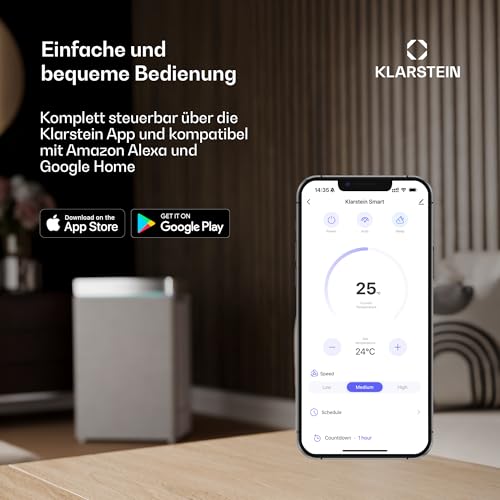 Klarstein Mobile Klimaanlage mit Abluftschlauch - 7000 BTU, 3-in-1, Leise & Energieeffizient, Smart Control via App & Fernbedienung, mit Fensterdichtungsset, R290 Kühlmittel, Für Räume bis 25 m² – Bild 7