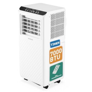 Heinrich´s Klimaanlage, Mobiles Klimagerät mit Abluftschlauch, 3in1 Kühlen/Entfeuchten/Lüften, 7000 BTU, inkl. 24h-Timer, Fernbedienung Touch-Bedienfeld, leise und effizient, Fensterabluft-Kit, weiß