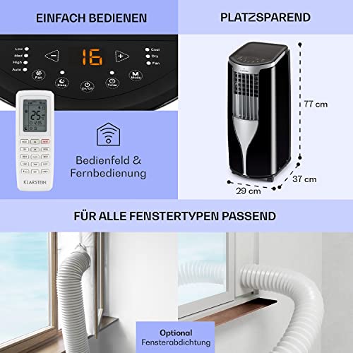 Klarstein Mobile Klimaanlage mit Abluftschlauch, 3-in-1 Klimagerät mit Ventilator & Luftentfeuchter, Kleine & Portable für Wohnung & Büro, Nachtmodus, 10000 BTU AC mit Niedrigem Verbrauch – Bild 2