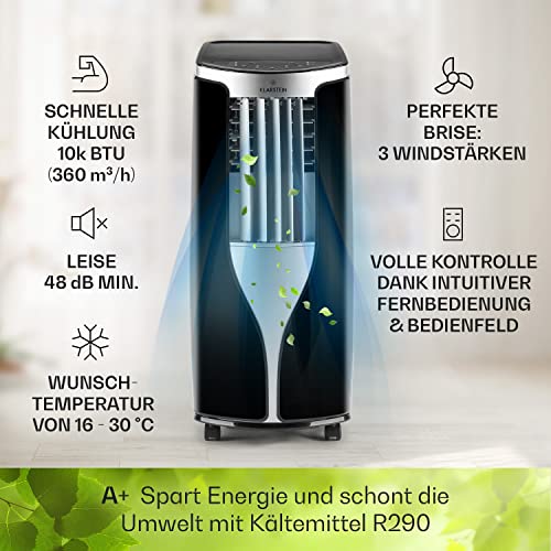 Klarstein Mobile Klimaanlage mit Abluftschlauch, 3-in-1 Klimagerät mit Ventilator & Luftentfeuchter, Kleine & Portable für Wohnung & Büro, Nachtmodus, 10000 BTU AC mit Niedrigem Verbrauch – Bild 4