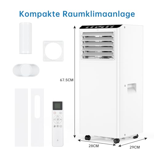 Klimaanlage Mobil 9000 BTU - Kühlen Entfeuchten Ventilato - 2.6KW Mobile Klimagerät mit Abluftschlauch - Leiser Betrieb <52 dB - Intelligente Steuerung Energiesparmodus - für Raumgröße bis 45㎡- Weiß – Bild 2