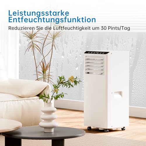 Klimaanlage Mobil 9000 BTU - Kühlen Entfeuchten Ventilato - 2.6KW Mobile Klimagerät mit Abluftschlauch - Leiser Betrieb <52 dB - Intelligente Steuerung Energiesparmodus - für Raumgröße bis 45㎡- Weiß – Bild 4
