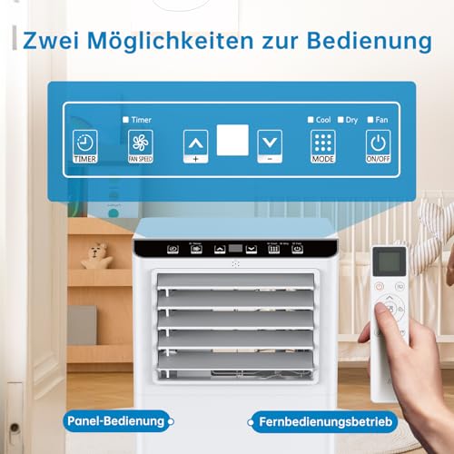 Klimaanlage Mobil 9000 BTU - Kühlen Entfeuchten Ventilato - 2.6KW Mobile Klimagerät mit Abluftschlauch - Leiser Betrieb <52 dB - Intelligente Steuerung Energiesparmodus - für Raumgröße bis 45㎡- Weiß – Bild 7