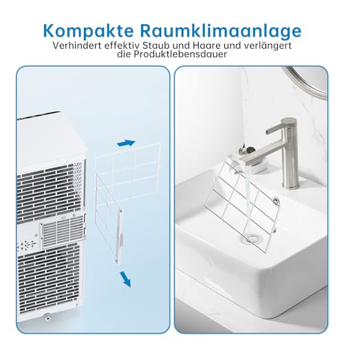 Klimaanlage Mobil 9000 BTU - Kühlen Entfeuchten Ventilato - 2.6KW Mobile Klimagerät mit Abluftschlauch - Leiser Betrieb <52 dB - Intelligente Steuerung Energiesparmodus - für Raumgröße bis 45㎡- Weiß – Bild 9