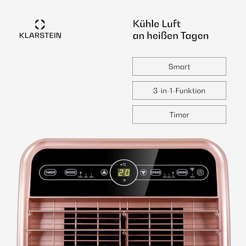 Klarstein Mobile Klimaanlage mit Abluftschlauch, 4-in-1 Klimagerät mit Ventilator, Luftentfeuchter & Nachtmodus, Kleine & Portable Klimaanlage mit App-Steuerung, 12000 BTU Niedrig Verbrauch – Bild 3