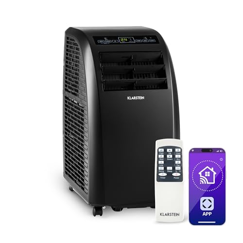 Klarstein Metrobreeze Rome Smart Mobile Klimaanlage – 10000 BTU, 29-49 m², App & Alexa Steuerung, Energieeffizienz A , 3-in-1 Kühlen, Trocknen & Ventilator, Inkl. Abluftschlauch & Fensterkit, Schwarz