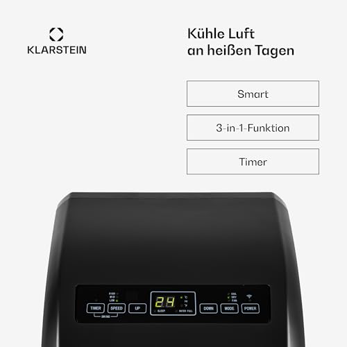 Klarstein Metrobreeze Rome Smart Mobile Klimaanlage – 10000 BTU, 29-49 m², App & Alexa Steuerung, Energieeffizienz A , 3-in-1 Kühlen, Trocknen & Ventilator, Inkl. Abluftschlauch & Fensterkit, Schwarz – Bild 3