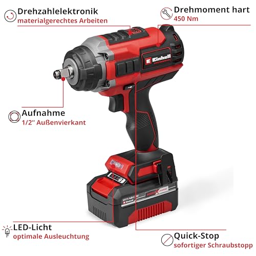 Einhell Professional Akku-Schlagschrauber IMPAXXO 18/450 (1x4,0Ah) Power X-Change (18 V, 450 Nm, Brushless, Außenvierkant-Aufnahme, inkl. 4 Ah Akku, Ladegerät, Nuss-Set) – Bild 4