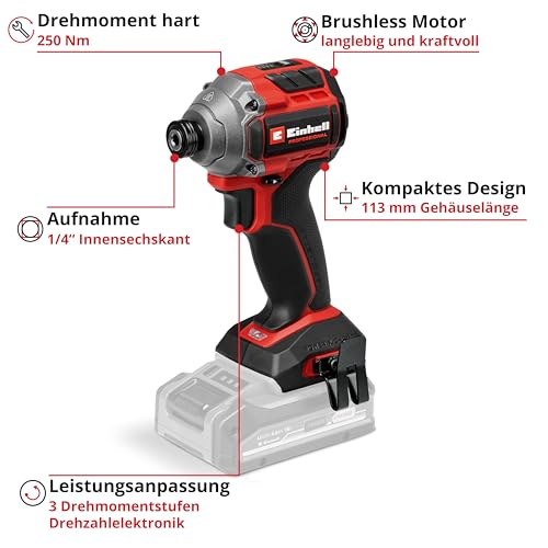 Einhell Professional Akku-Schlagschrauber TP-CI 18/250-C Li BL-Solo Power X-Change (18 V, 250 Nm Drehmoment, Brushless, Innensechskant-Aufnahme, LED-Licht, ohne Akku) – Bild 4