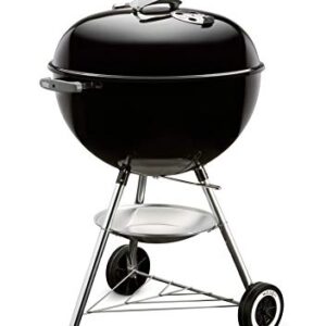 Weber Classic Kettle Holzkohlegrill/Porzellanemaillierter Deckel und Kessel, 57 cm Grillfläche, One-Touch-Reinigungssystem, Deckelthermometer, Dreibein-Ständer und Räder, Schwarz