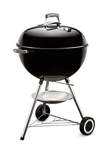 Weber Classic Kettle Holzkohlegrill/Porzellanemaillierter Deckel und Kessel, 57 cm Grillfläche, One-Touch-Reinigungssystem, Deckelthermometer, Dreibein-Ständer und Räder, Schwarz