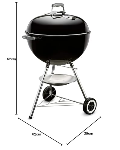 Weber Classic Kettle Holzkohlegrill/Porzellanemaillierter Deckel und Kessel, 57 cm Grillfläche, One-Touch-Reinigungssystem, Deckelthermometer, Dreibein-Ständer und Räder, Schwarz – Bild 3
