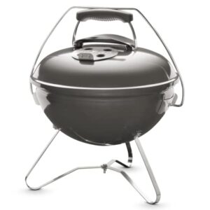 Weber Smokey Joe Premium Holzkohlegrill/Tragbares Design, Porzellanemaillierter Deckel und Kessel, 37 cm Grillfläche, Tuck-N-Carry-Griff, Rauchgrau