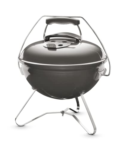 Weber Smokey Joe Premium Holzkohlegrill/Tragbares Design, Porzellanemaillierter Deckel und Kessel, 37 cm Grillfläche, Tuck-N-Carry-Griff, Rauchgrau
