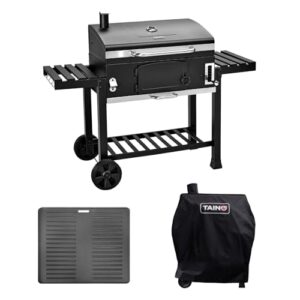 TAINO HERO XXL Holzkohlegrill Set Abdeckhaube Grillplatte Smoker Grillwagen BBQ