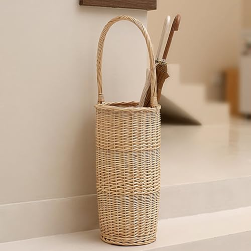 ZYFAB Wicker Schirmständer Indoor, Schirmhalter für Eingang natürlich handgefertigt Rattan Schirmständer für Lagerung Schirme Wanderstöcke,B