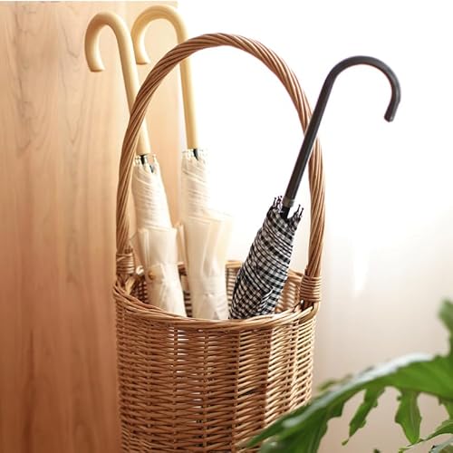 ZYFAB Wicker Schirmständer Indoor, Schirmhalter für Eingang natürlich handgefertigt Rattan Schirmständer für Lagerung Schirme Wanderstöcke,B – Bild 3