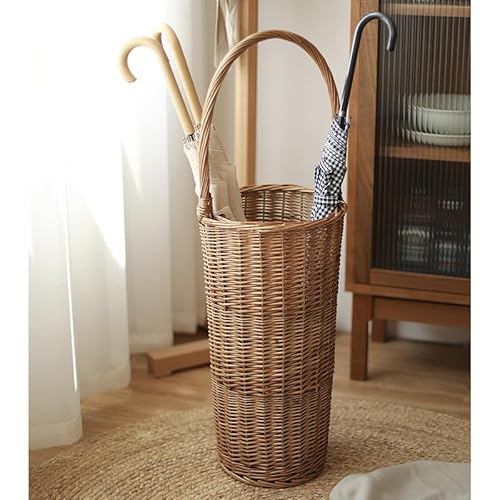 ZYFAB Wicker Schirmständer Indoor, Schirmhalter für Eingang natürlich handgefertigt Rattan Schirmständer für Lagerung Schirme Wanderstöcke,B – Bild 5