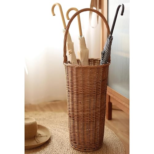 ZYFAB Wicker Schirmständer Indoor, Schirmhalter für Eingang natürlich handgefertigt Rattan Schirmständer für Lagerung Schirme Wanderstöcke,B – Bild 8