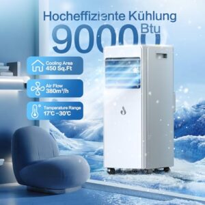 Alternative view of 4-in-1 Klimaanlage Mobil, 9000 BTU Mobile Klimaanlage mit Kühlung, Entfeuchtung, Mobiles Klimagerät mit Fernbedienung, Abluftschlauch, Sleep-Modus, 0.9kW für Räume bis 90m³/33㎡