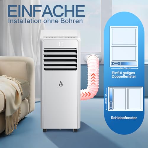 4-in-1 Klimaanlage Mobil, 9000 BTU Mobile Klimaanlage mit Kühlung, Entfeuchtung, Mobiles Klimagerät mit Fernbedienung, Abluftschlauch, Sleep-Modus, 0.9kW für Räume bis 90m³/33㎡ – Bild 5