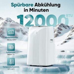 Alternative view of Klimaanlage Mobil 12000BTU, 3-in-1 Mobile Klimaanlage mit Abluftschlauch,Kühlen,Entfeuchten, Luftzirkulation, LED Display&Fernbedienung, 24h-Timer, Leise&Energieeffizient, Für Räume bis zu 132 m³(43㎡)
