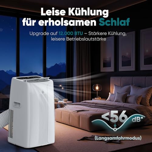 Klimaanlage Mobil 12000BTU, 3-in-1 Mobile Klimaanlage mit Abluftschlauch,Kühlen,Entfeuchten, Luftzirkulation, LED Display&Fernbedienung, 24h-Timer, Leise&Energieeffizient, Für Räume bis zu 132 m³(43㎡) – Bild 5