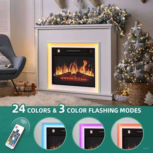 YITAHOME Elektrokamin, 23inch Realistischer 3D Flammeneffekt Erwärmungsfreistehender Elektrischer Kamin mit Timer und 24-Farb-LED-Lichtband und Fernbedienung – Bild 3