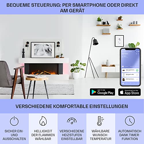 Klarstein Elektrokamin, Elektro Heizungen für Wohnzimmer & Innenräume, Elektrischer Kamin mit LED Flammen, Kamin mit Fernbedienung, Elekrokamin, App-Funktion Temperaturregelung, Heizung 2000 W – Bild 6