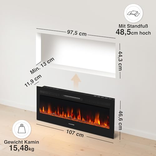 KAMINIO Elektrokamin Marlon - Elektrischer 3-in-1 Kamin mit Heizung, 3D-Flammeneffekt, 12 Flammenfarben, Fernbedienung (42 Zoll) – Bild 2