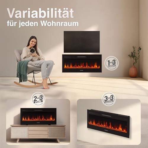 KAMINIO Elektrokamin Marlon - Elektrischer 3-in-1 Kamin mit Heizung, 3D-Flammeneffekt, 12 Flammenfarben, Fernbedienung (42 Zoll) – Bild 3
