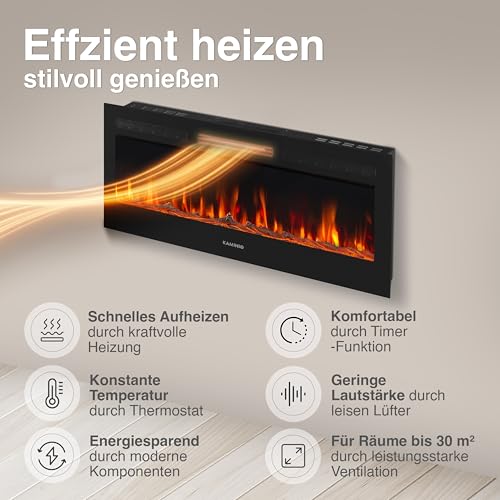 KAMINIO Elektrokamin Marlon - Elektrischer 3-in-1 Kamin mit Heizung, 3D-Flammeneffekt, 12 Flammenfarben, Fernbedienung (42 Zoll) – Bild 5