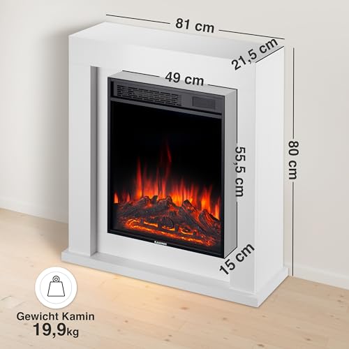 KAMINIO Elektrokamin Matti - Elektrischer Standkamin mit Heizung, 3D-Flammeneffekt, LED-Ambientelicht, Fernbedienung - 32 Zoll (Weiß) – Bild 2