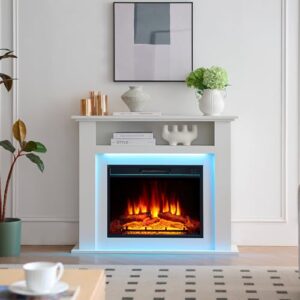 Alternative view of Elektrokamin BALDERIA Liora - Elektrischer Standkamin mit Ablagefach, 3D-Flammeneffekt, LED-Ambientebeleuchtung, Heizung 2000W, Timer, Thermostat, Fernbedienung - Weiß