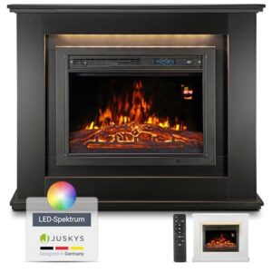 Juskys Elektrokamin 1000/2000 W mit Heizung, Kaminfeuer, Flammeneffekt, Fernbedienung, LED Beleuchtung & Timer - Elektrischer Kamin Standkamin schwarz